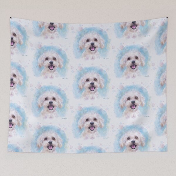 Item preview, Watercolor Portrait of a Maltese Dog in Light Blue Background designed and sold by ibadishi.