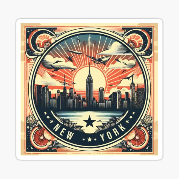 Item preview, New York City - Vintage Sunset - Travel Badge designed and sold by Amazing States of America.