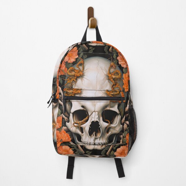 Item preview, Skull with spider- snake and orange flowers designed and sold by Atarac.