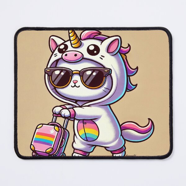 Item preview, Time to Travel: Unicorn Onesie Cat at the Airport designed and sold by KenmoreRd.