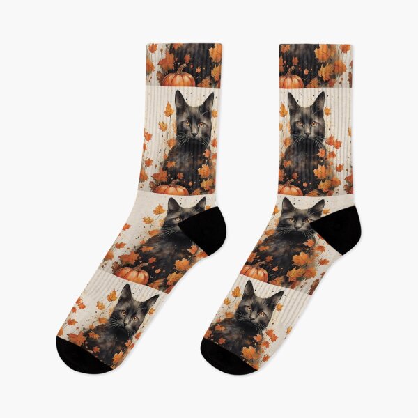 Item preview, Black cat in fall leaves and orange pumpkin, fall season, autumn decor,  black cat, autumn leaves  designed and sold by navitalidesign.