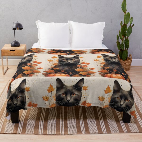 Item preview, Black cat in fall leaves and orange pumpkin, fall season, autumn decor,  black cat, autumn leaves  designed and sold by navitalidesign.