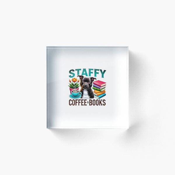 Artikelvorschau, Schwarzer Staffy, Kaffee und Bücher entworfen und verkauft von BWitchDesigns.