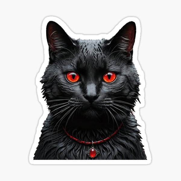 Transparent Halloween Cat with Black Fur and Red Eyes Sticker