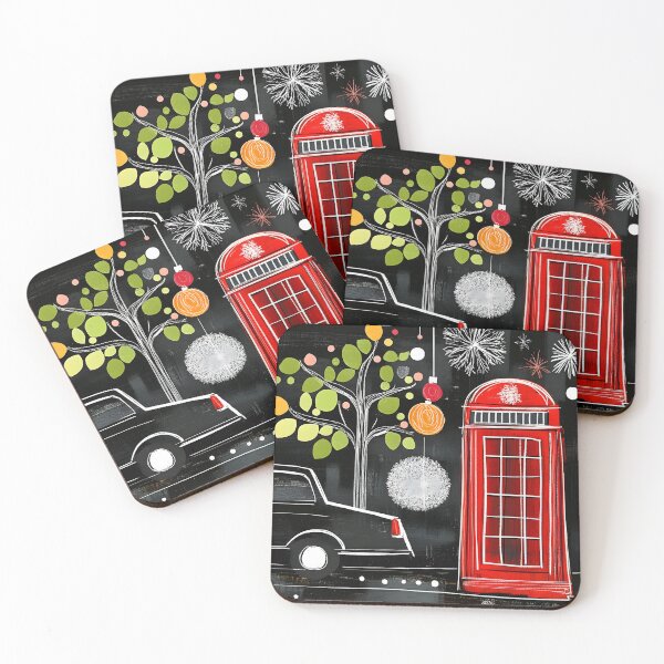 Item preview, Whimsical Christmas in London City Scene with Red Bus, Car, and Traditional Phone Booth Abstract Art Generative AI designed and sold by OlfactoART Studio.