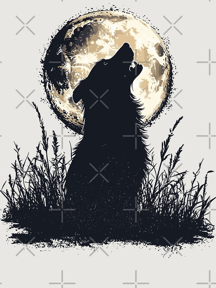 Thumbnail 6 von 6, Premium Oversized Pullover, Howling Dog Silhouette Under Full Moon Night Scene Design designt und verkauft von TeeDesignNerds.