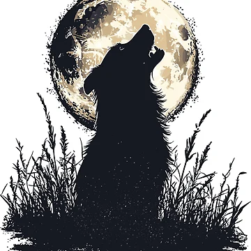 Vorschaubild zum Design Howling Dog Silhouette Under Full Moon Night Scene Design von TeeDesignNerds