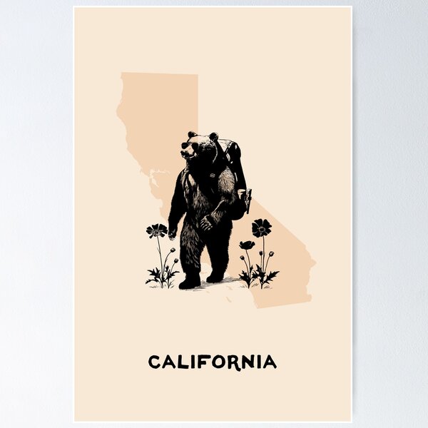 Item preview, California Hiking Bear Art Print, California Art, California Bear, Printable Art, California wall art, Surf Art Poster designed and sold by Johnelh.