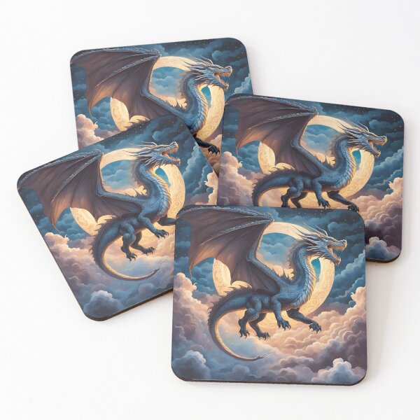 Item preview, Blue Medieval dragon in moonlight designed and sold by NicMacTees.