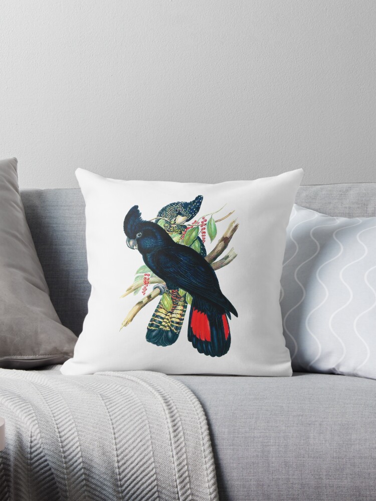 Thumbnail 1 of 4, Pillow, Australian Banksian Black Cockatoo designed and sold by headpossum.