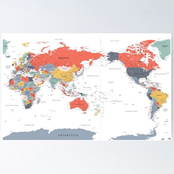 Item preview, Pacific Centered World Map in Happy Colours designed and sold by UrbanEpiphany.
