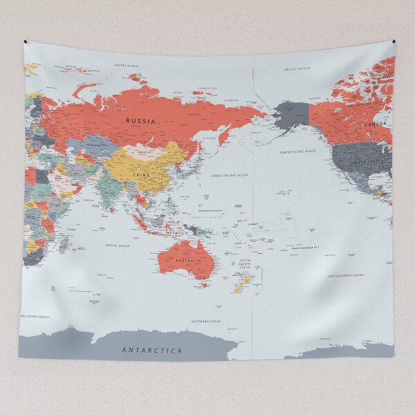 Item preview, Pacific Centered World Map in Happy Colours designed and sold by UrbanEpiphany.
