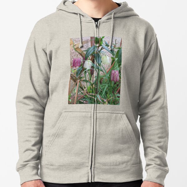 White And Snakes Head Fritillaries Zipped Hoodie