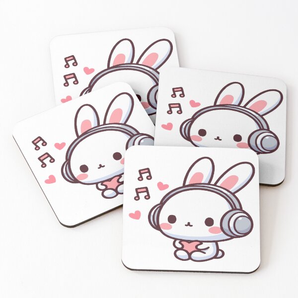 Item preview, Cute rabbit in kawaii chibi style listening to music with headphones designed and sold by AdrianMDesigns.