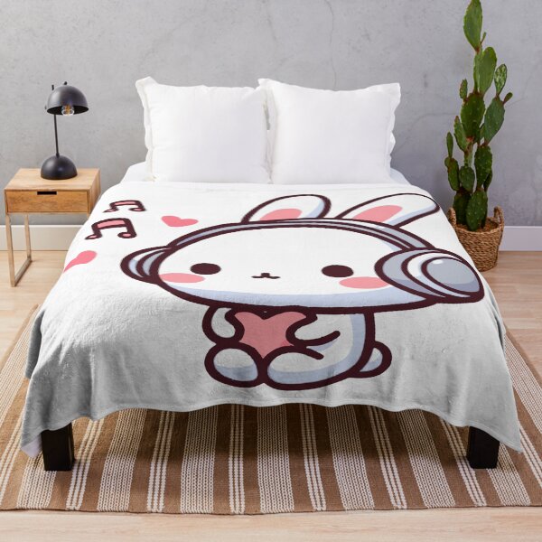 Item preview, Cute rabbit in kawaii chibi style listening to music with headphones designed and sold by AdrianMDesigns.