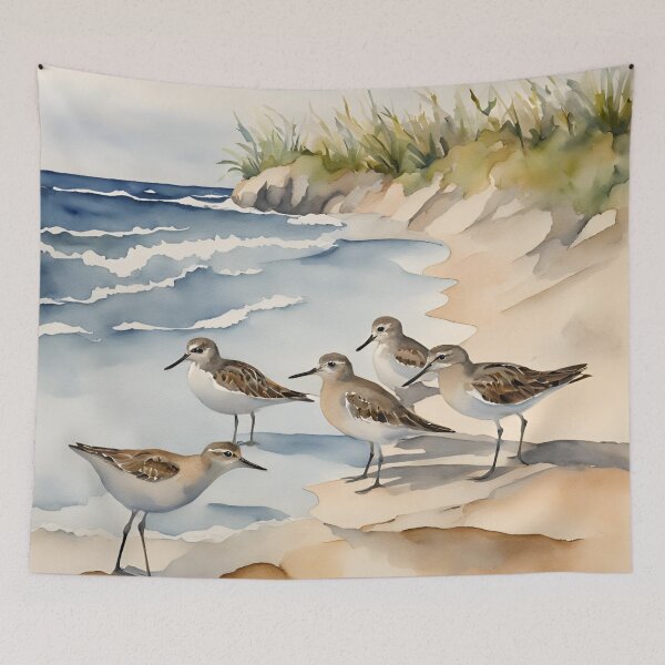Item preview, Watercolor Beach Scene Sandpipers designed and sold by SeaStarAlex.