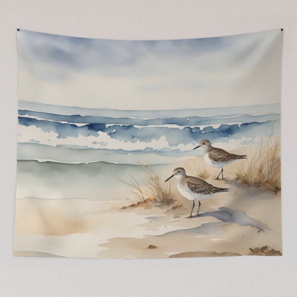 Item preview, Coastal Watercolor Beach Scene Sandpipers designed and sold by SeaStarAlex.