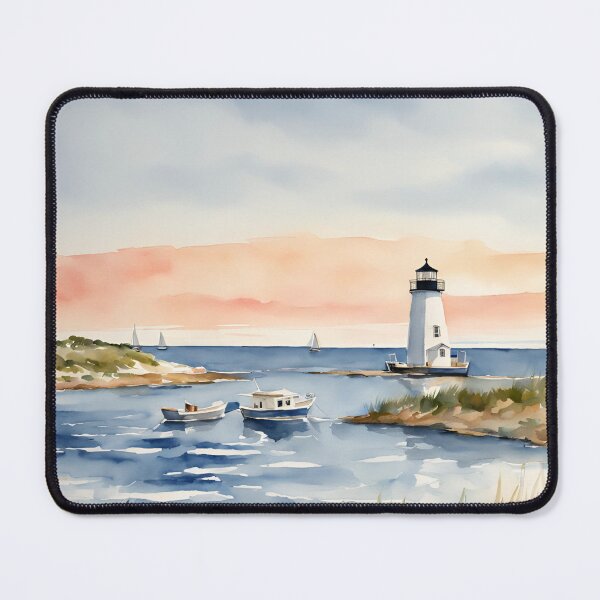 Item preview, Watercolor Coast Lighthouse Waterscape Sailboats  designed and sold by SeaStarAlex.