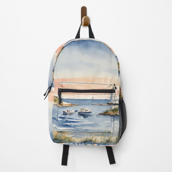 Item preview, Watercolor Coast Lighthouse Waterscape Sailboats designed and sold by SeaStarAlex.