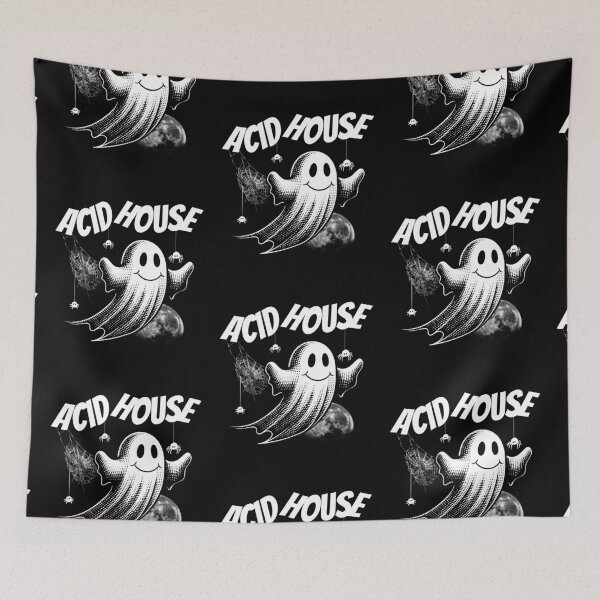 Aperçu de l'œuvre ACID HOUSE - Smiley Fantôme (blanc) créée et vendue par Discothreadz.