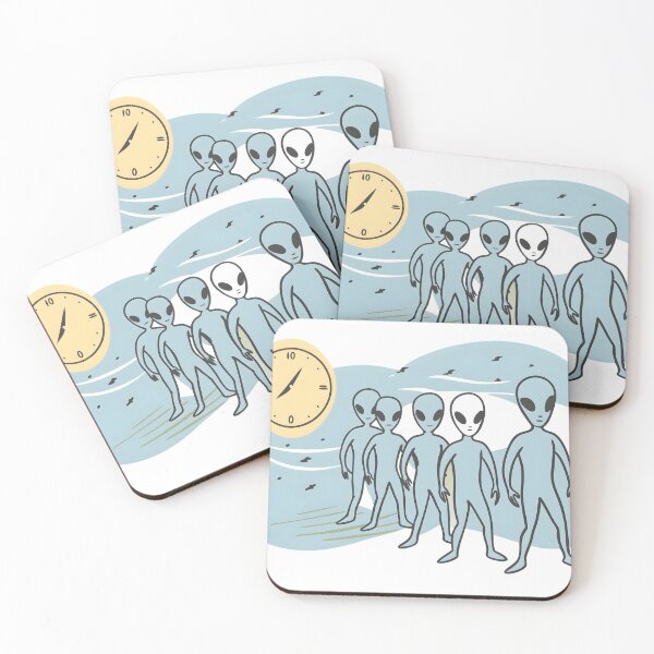 Item preview, Alien Group with Clock in Surreal Space Scene designed and sold by DigitalArtByJoe.
