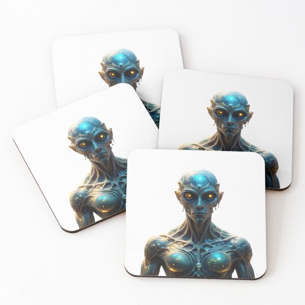 Item preview, Futuristic Alien Being With Glowing Eyes and Metallic Skin designed and sold by DigitalArtByJoe.