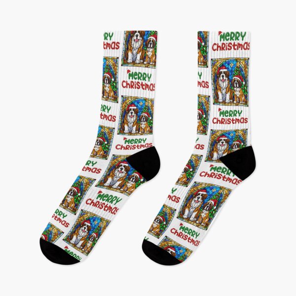 Item preview, Merry Christmas St. Bernards in Santa Hats – Stained Glass Christmas Design designed and sold by Fredster1966.
