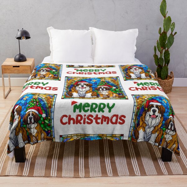 Item preview, Merry Christmas St. Bernards in Santa Hats – Stained Glass Christmas Design designed and sold by Fredster1966.