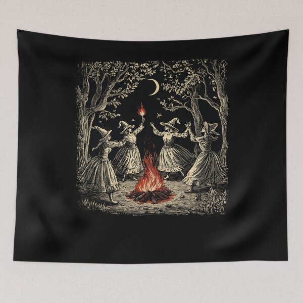 Item preview, Vintage Witch Coven Dancing Around Bonfire Halloween Witches designed and sold by trendyzcom.