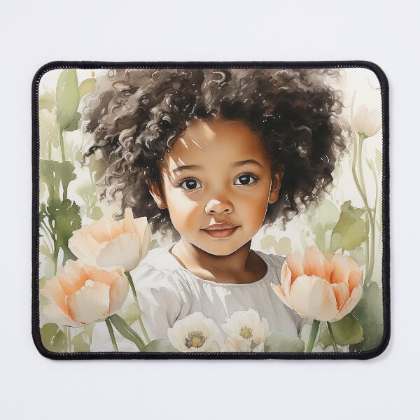 Item preview, Blooms And Blessings - A Black Little Girl Poses In A Flower Garden - Watercolor Art - Black Art designed and sold by CastleBySea.
