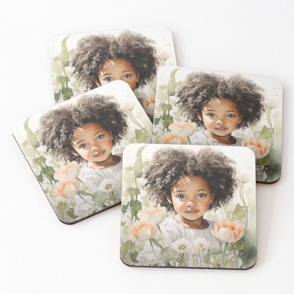 Item preview, Blooms And Blessings - A Black Little Girl Poses In A Flower Garden - Watercolor Art - Black Art designed and sold by CastleBySea.