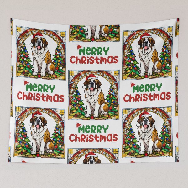 Item preview, St. Bernard Christmas | Stained Glass Santa Hat Design designed and sold by Fredster1966.