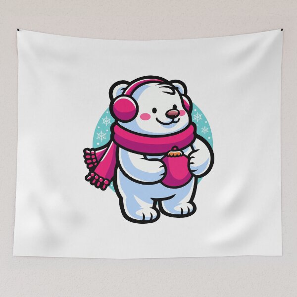 Item preview, Festive Polar Bear with Scarf and Hot Chocolate Christmas T-Shirt sticker design designed and sold by CreativeTomb.