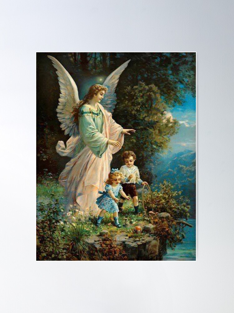 Guardian Angel watching over Kids Nursery Gift | Poster