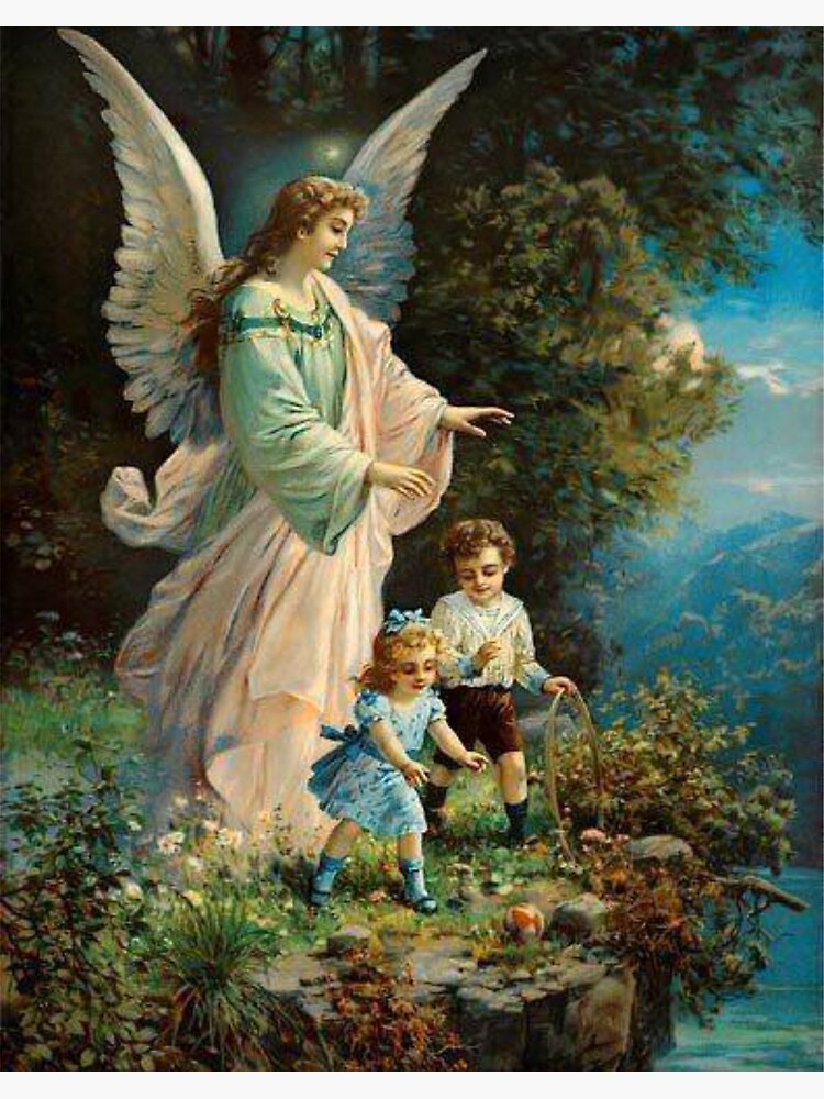 Catholic print picture Guardian Angel with Boy & Girl 8x 10 ready to be  framed