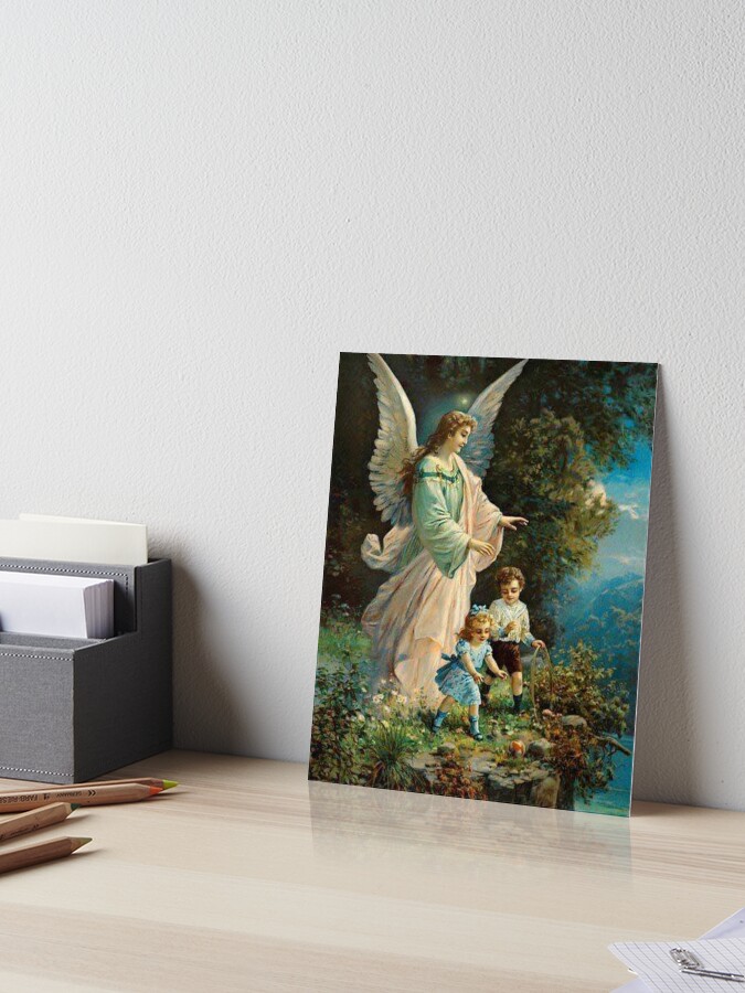 Catholic print picture Guardian Angel with Boy & Girl 8x 10 ready to be  framed