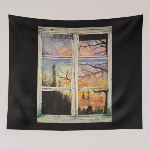Artikelvorschau, Fenster mit buntem Himmel und Baum entworfen und verkauft von SlavaMira.