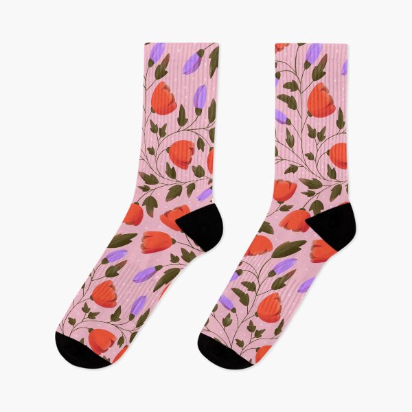 Item preview, Red tulips and purple buds on pink designed and sold by BlueLela.