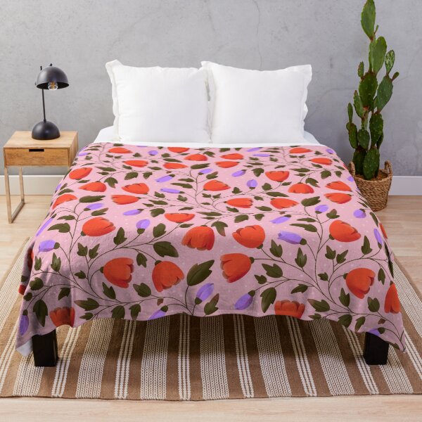 Item preview, Red tulips and purple buds on pink designed and sold by BlueLela.