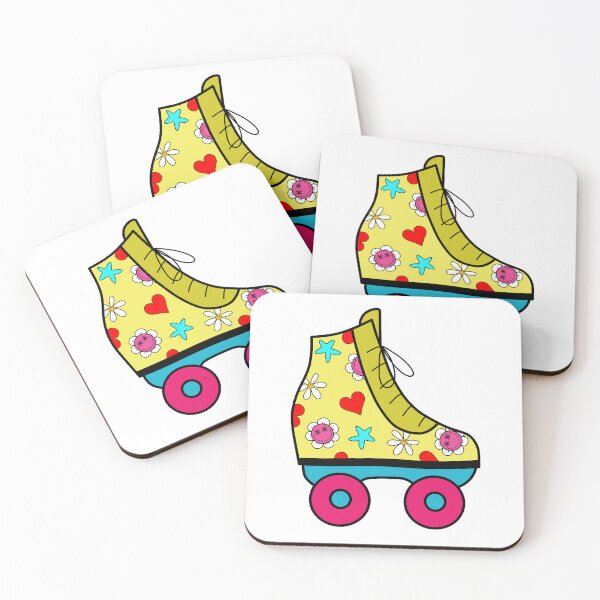 Item preview, Retro Roller Blade with Hearts and Smiley Flowers Yellow and Pink designed and sold by MrsCreative1.