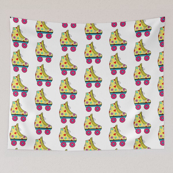 Item preview, Retro Roller Blade with Hearts and Smiley Flowers Yellow and Pink designed and sold by MrsCreative1.