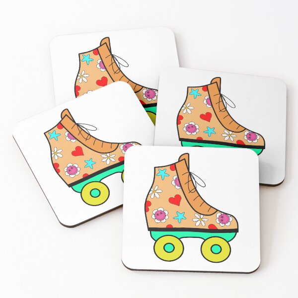 Item preview, Retro Roller Blade with Hearts and Smiley Flowers Orange, Yellow and Green  designed and sold by MrsCreative1.