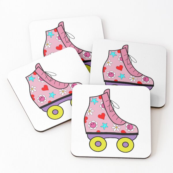 Item preview, Retro Roller Blade with Hearts and Smiley Flowers Pink, Purple and Yellow designed and sold by MrsCreative1.