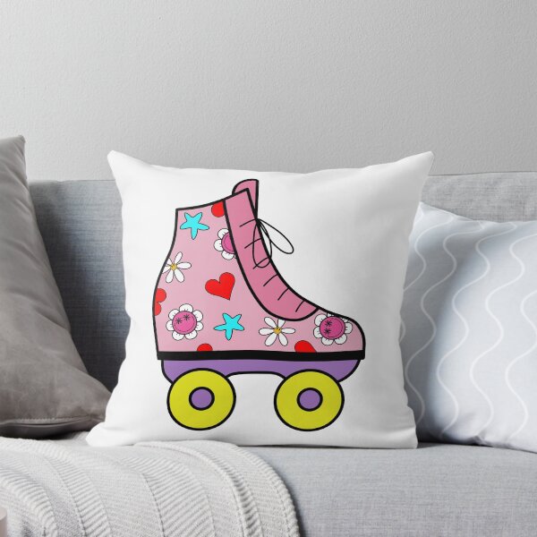 Item preview, Retro Roller Blade with Hearts and Smiley Flowers Pink, Purple and Yellow designed and sold by MrsCreative1.