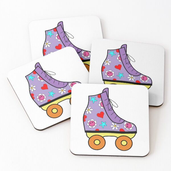 Item preview, Retro Roller Blade with Hearts and Smiley Flowers Purple, Yellow and Orange designed and sold by MrsCreative1.