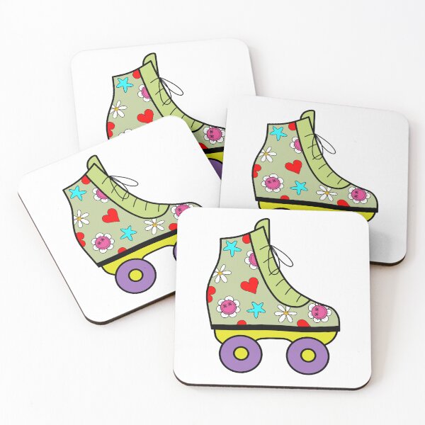 Item preview, Retro Roller Blade with Hearts and Smiley Flowers Green, Yellow and Purple designed and sold by MrsCreative1.