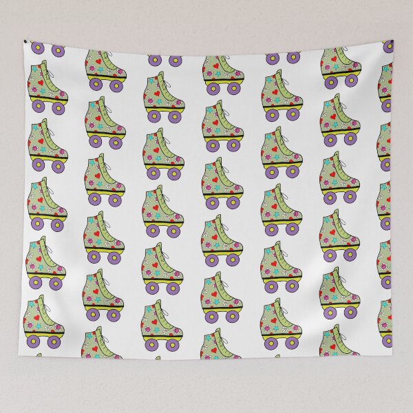 Item preview, Retro Roller Blade with Hearts and Smiley Flowers Green, Yellow and Purple designed and sold by MrsCreative1.