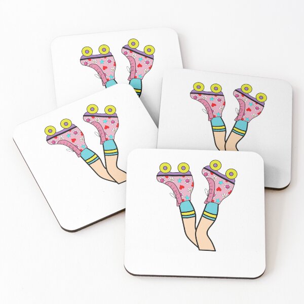 Item preview, Legs with Retro Roller Blade with Hearts and Smiley Flowers Pink, Purple and Yellow designed and sold by MrsCreative1.
