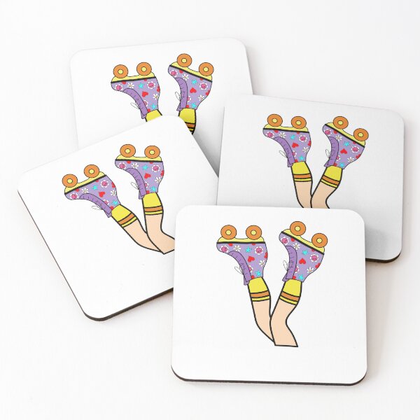 Item preview, Legs with Retro Roller Blade with Hearts and Smiley Flowers Purple, Yellow and Orange designed and sold by MrsCreative1.