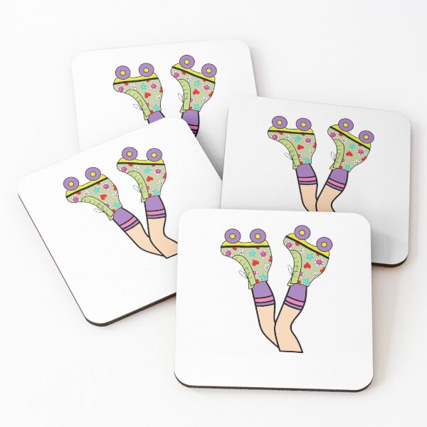 Item preview, Legs with Retro Roller Blade with Hearts and Smiley Flowers Green, Yellow and Purple designed and sold by MrsCreative1.
